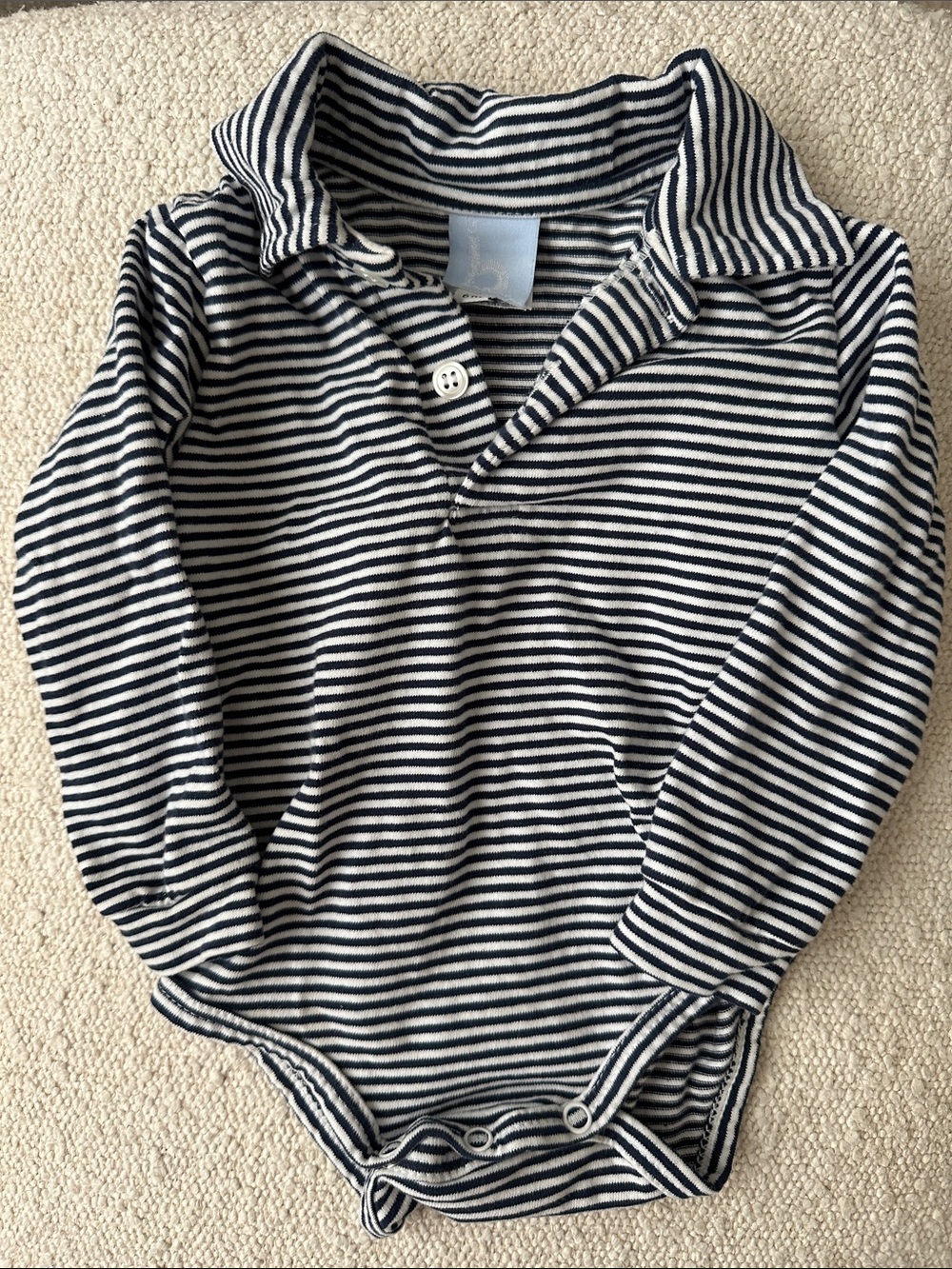 Bella Bliss Striped Navy and White Collared Bodysuit